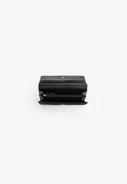 Portefeuille femme cuir grainé noir fermeture rabat