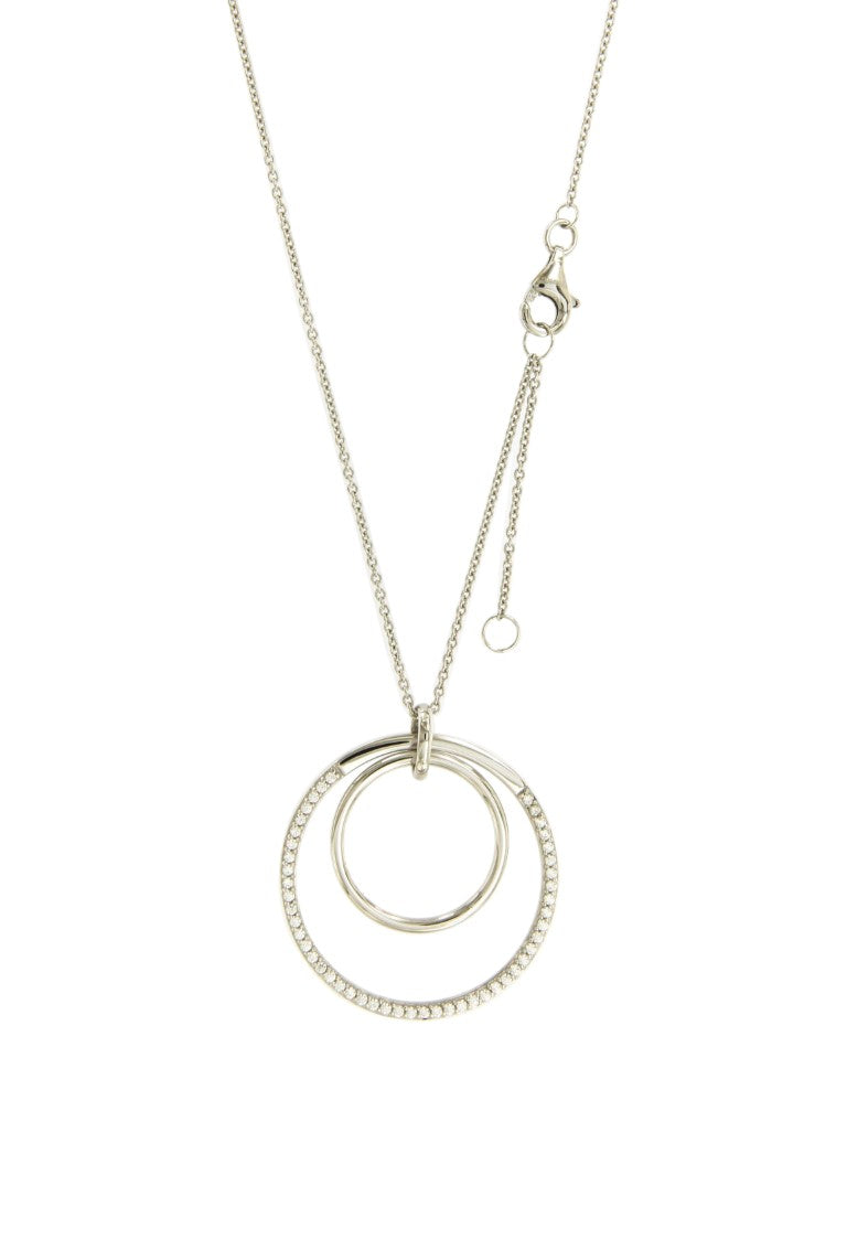 Collier femme argent rhodié double anneau zirconia 42cm