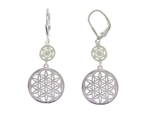Boucles d'oreilles femme argent rhodié motif fleur de vie
