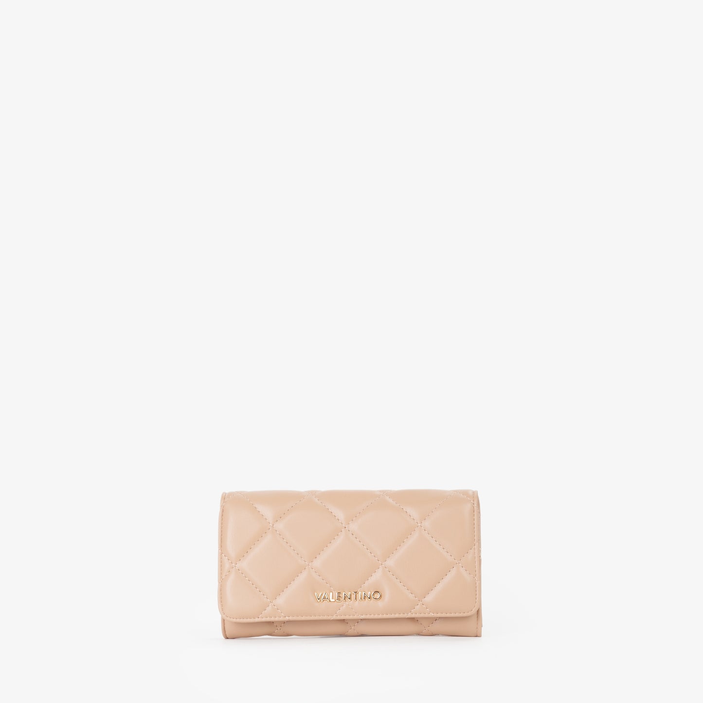 Portefeuille femme beige matelassé fermeture rabat