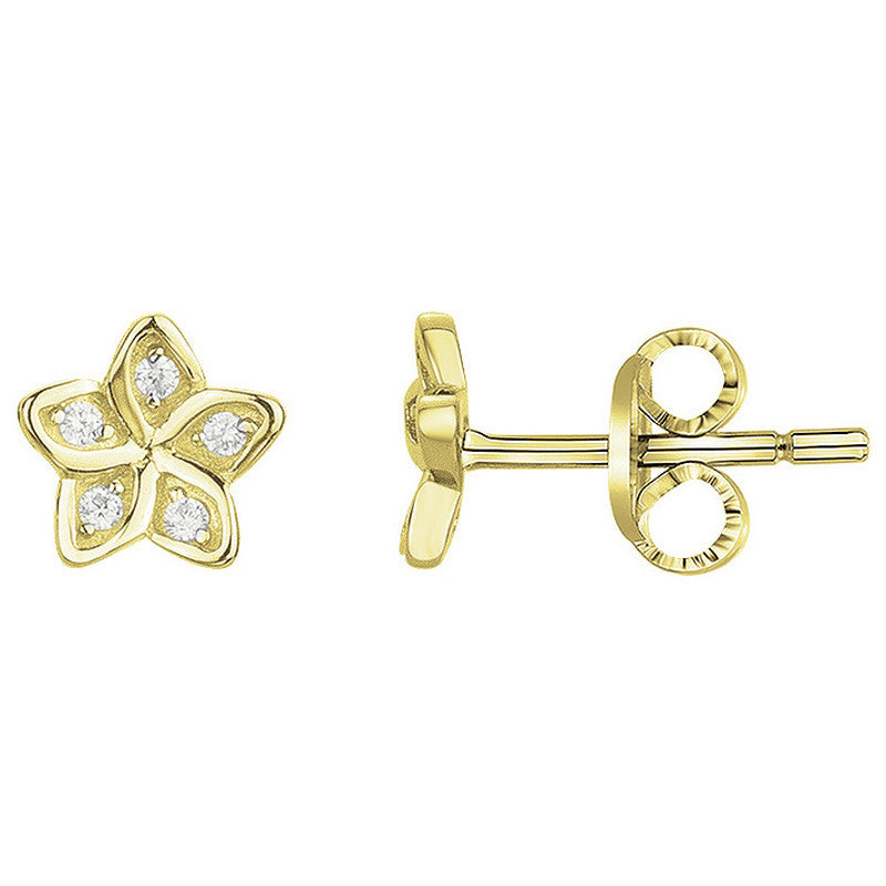 Clous d'oreilles femme plaqué or jaune fleur zirconia