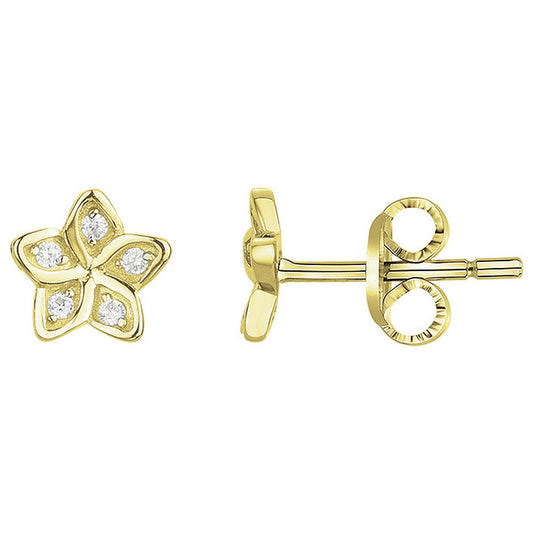 Clous d'oreilles femme plaqué or jaune fleur zirconia