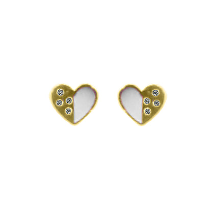 Clou oreille femme or jaune 9k cœur nacre zirkonia