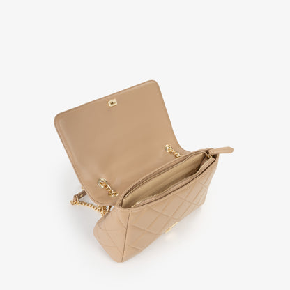 Sac bandoulière femme matelassé beige chaîne dorée