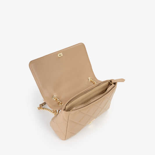 Sac bandoulière femme matelassé beige chaîne dorée