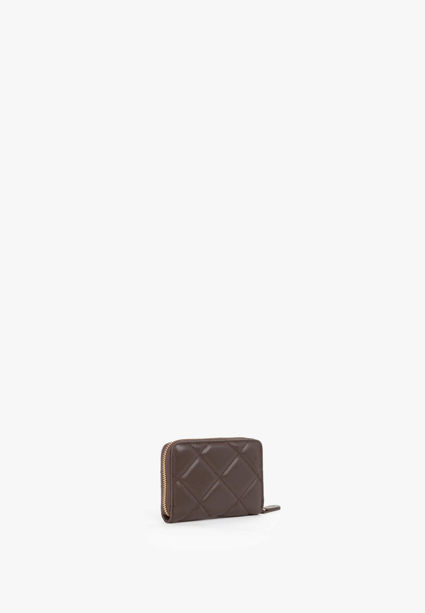 Portefeuille femme cuir matelassé marron zippé compact