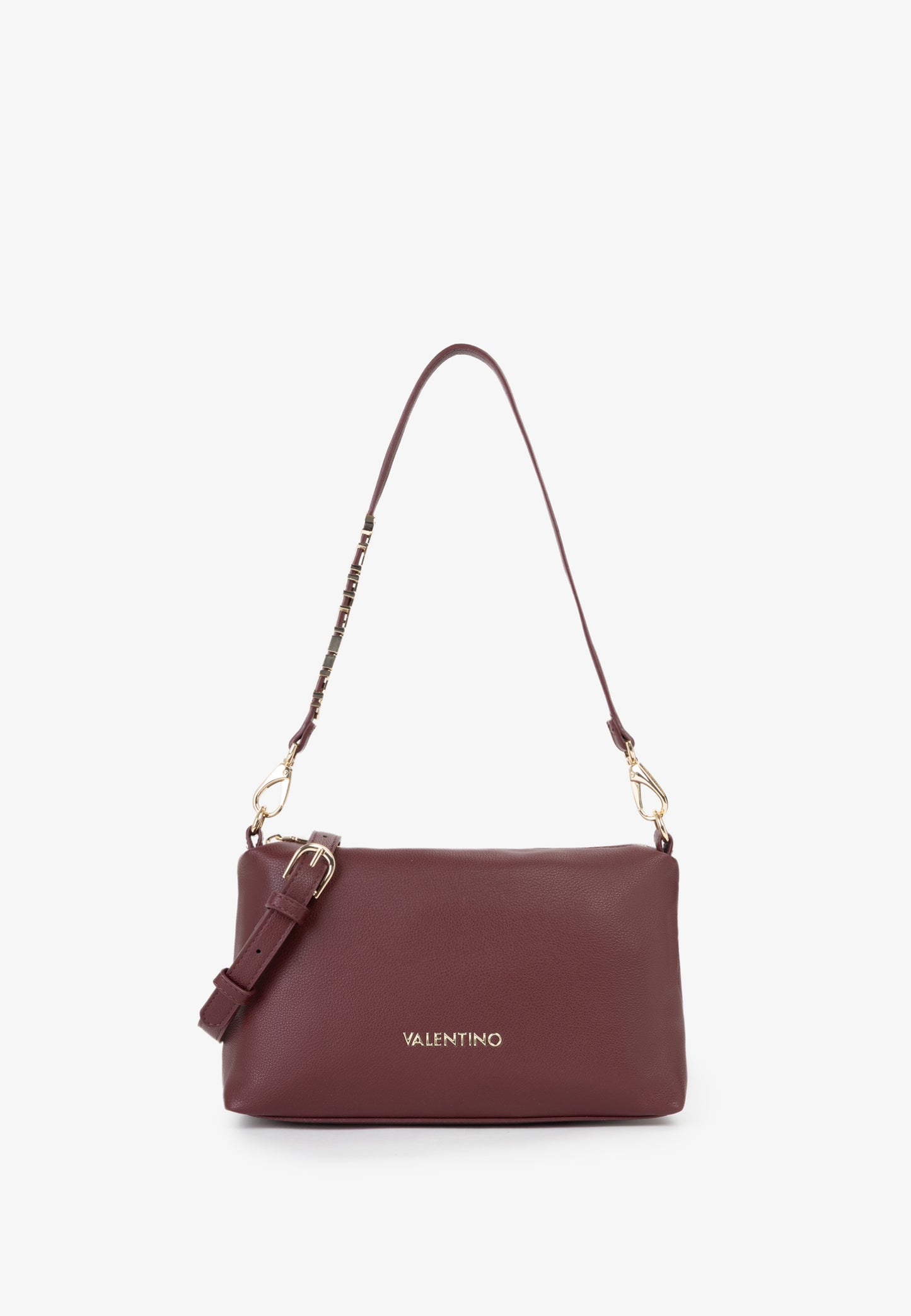 Sac bandoulière femme cuir grainé bordeaux boucle dorée