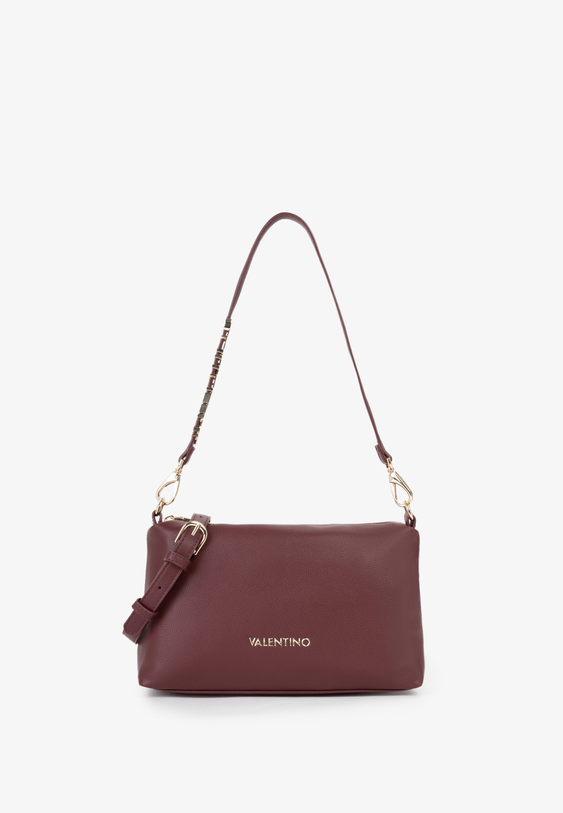 Sac bandoulière femme cuir grainé bordeaux boucle dorée