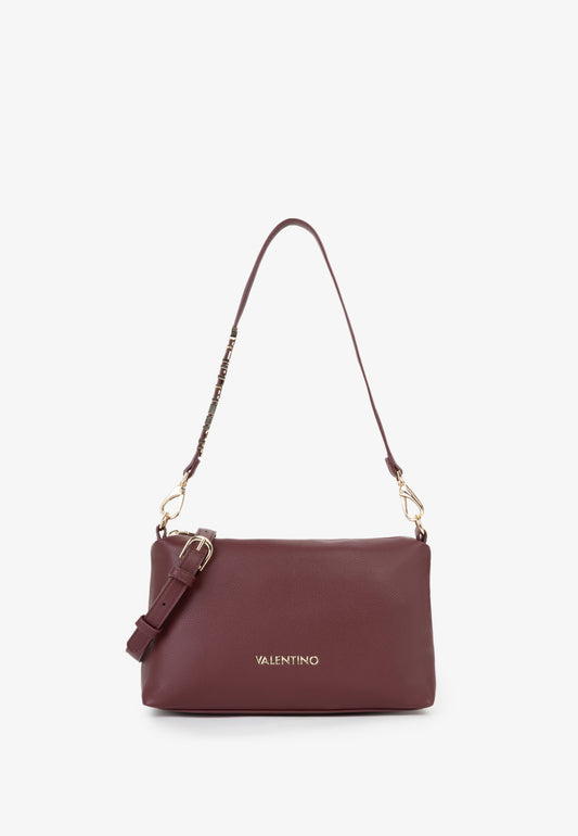 Sac bandoulière femme cuir grainé bordeaux boucle dorée