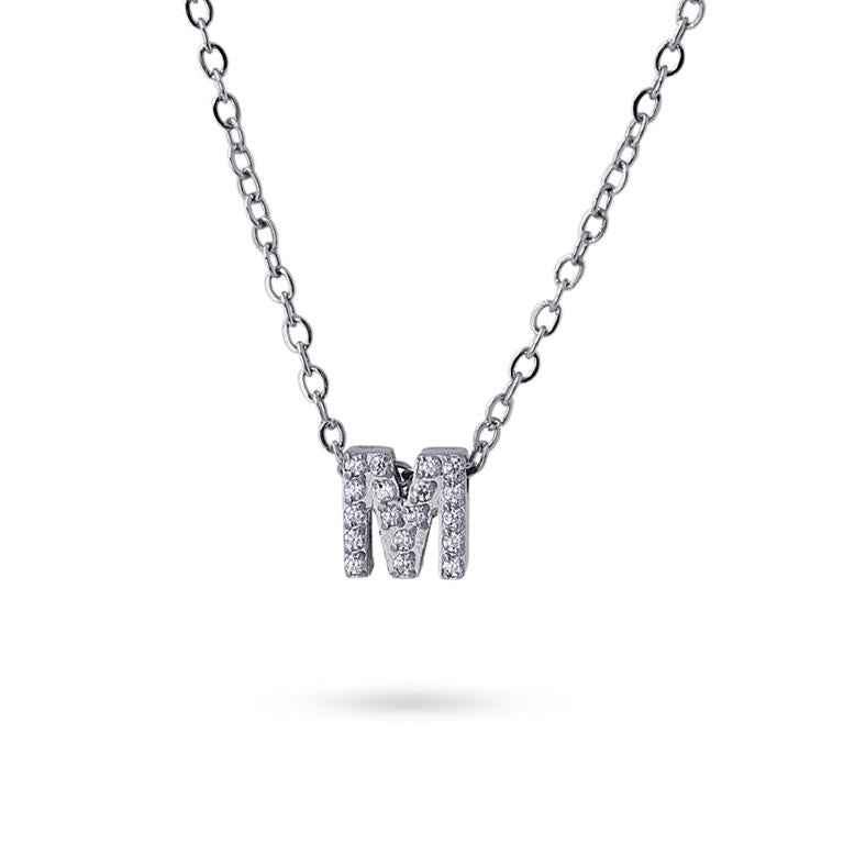 Collier femme acier lettre M zirconia gris 38 cm