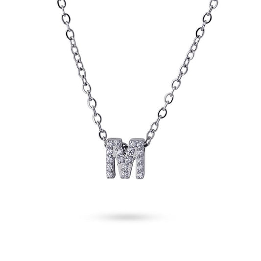 Collier femme acier lettre M zirconia gris 38 cm