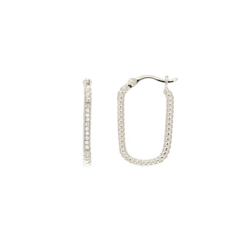 Créoles femme argent rhodié rectangulaires et cristaux