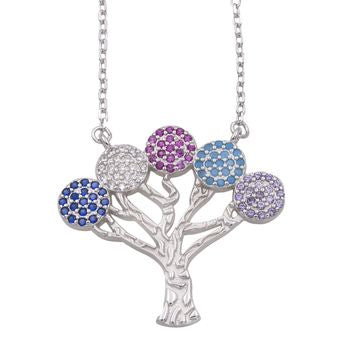 Collier femme argent 925 arbre de vie zirkonia multicolore