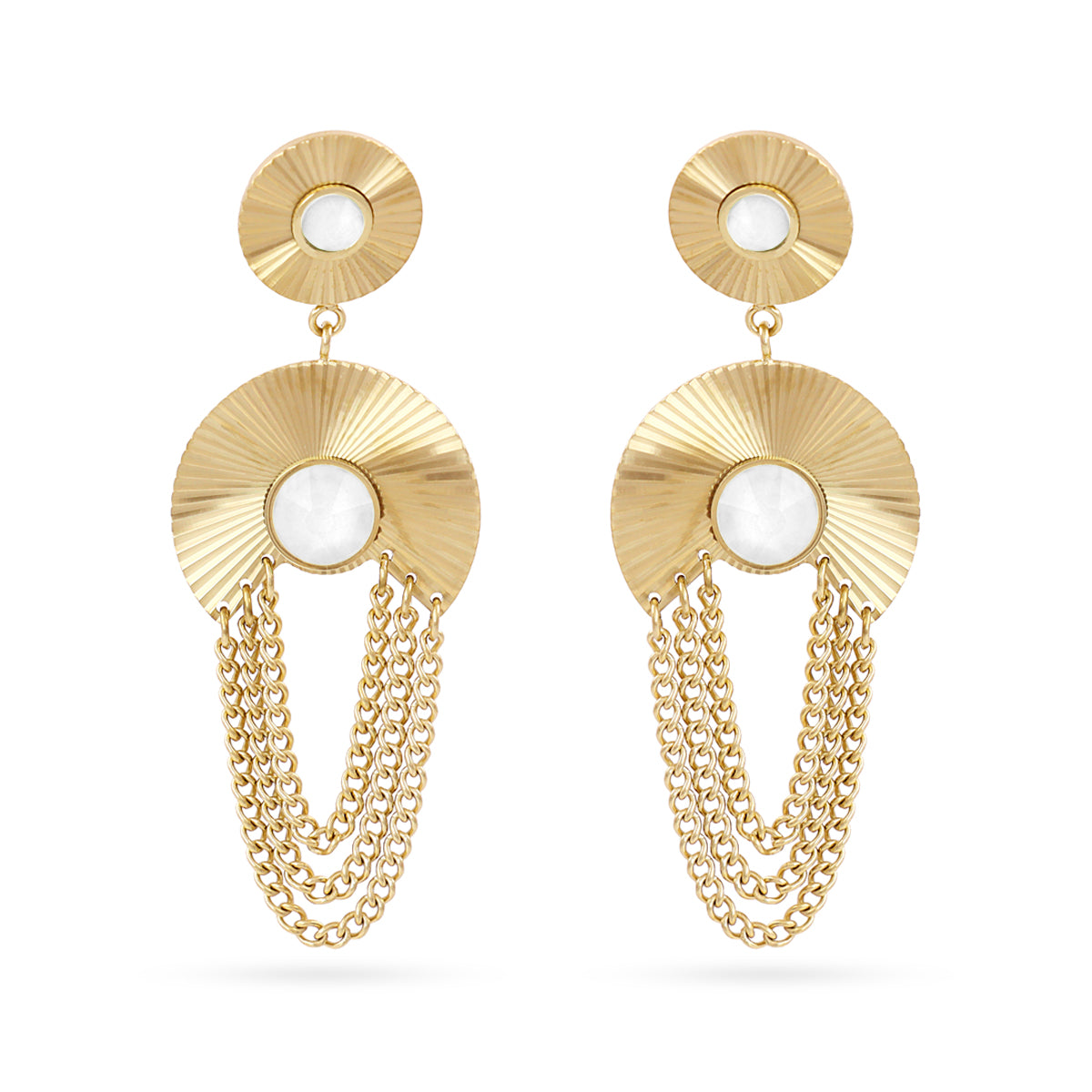 BOUCLES D'OREILLES - ACIER DORE - PIERRES SYNTHETIQUES BLANCHE