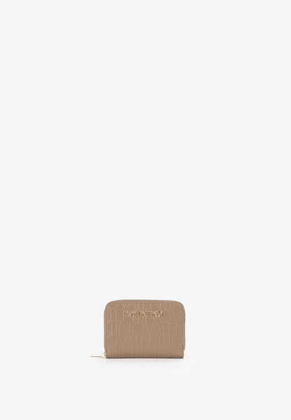 Portefeuille femme zippé monogramme beige taupe