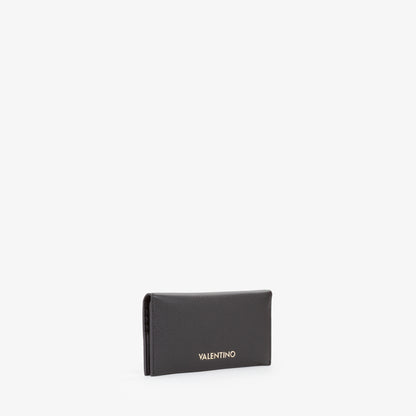 Portefeuille femme cuir grainé noir logo doré élégant