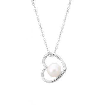 Collier femme argent 925 rhodié motif cœur perle