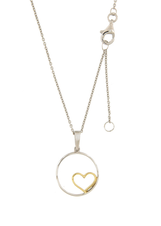 Collier femme argent rhodié bicolore pendentif cœur doré