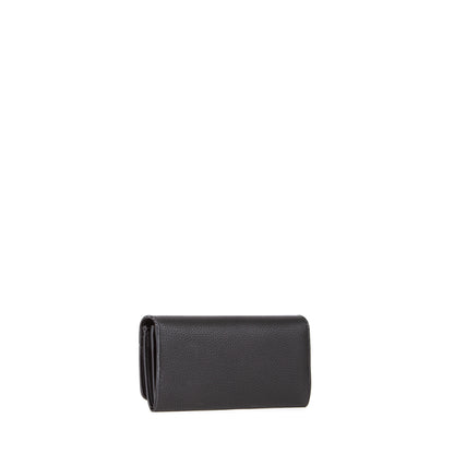 Portefeuille femme simili cuir grainé noir fermeture rabat