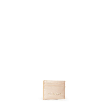 Porte-carte femme cuir grainé doré métallisé Valentino