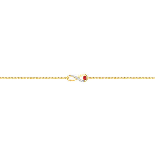 Bracelet femme plaqué or jaune infini zirconia rouge
