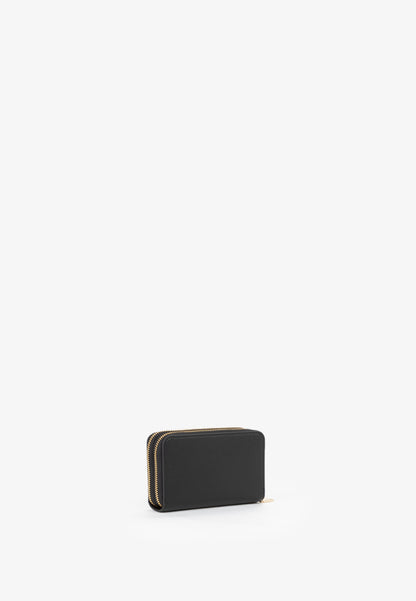 Portefeuille femme zippé cuir grainé noir compact