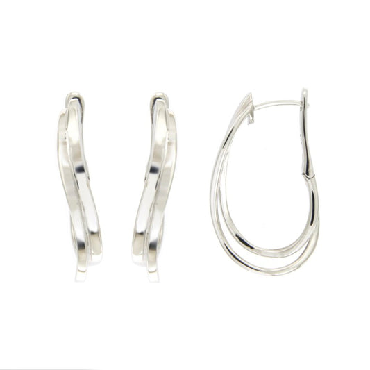 Créoles femme argent rhodié double anneau torsadé