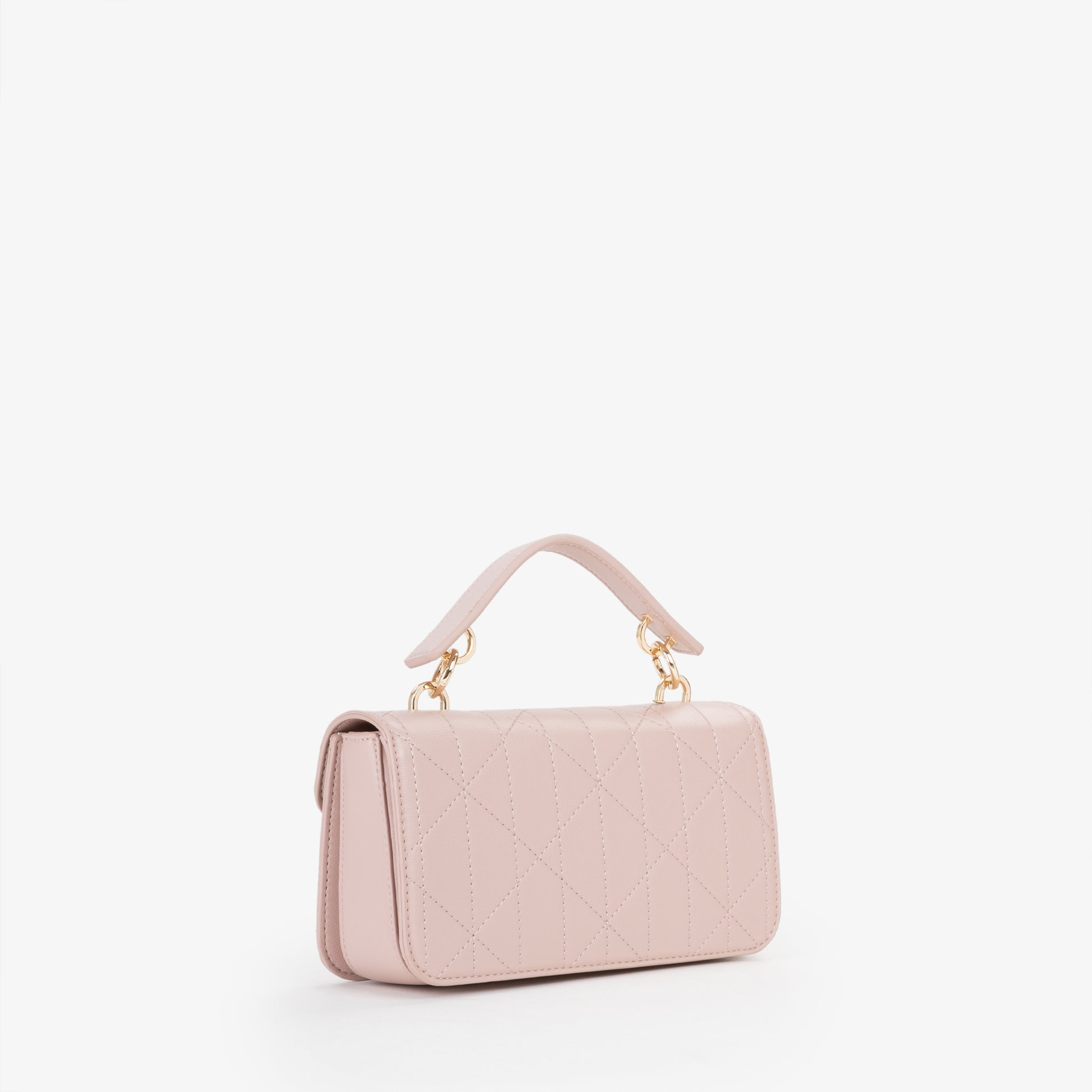 Sac à main femme matelassé rose poudré fermoir doré
