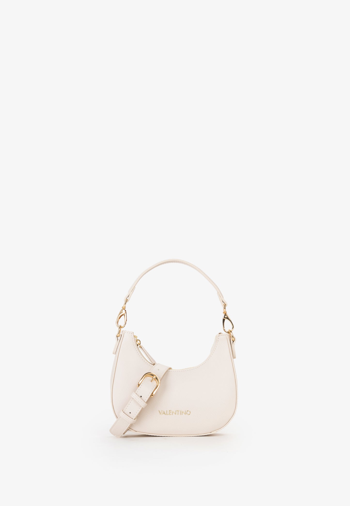 Sac bandoulière femme écru demi-lune finitions dorées