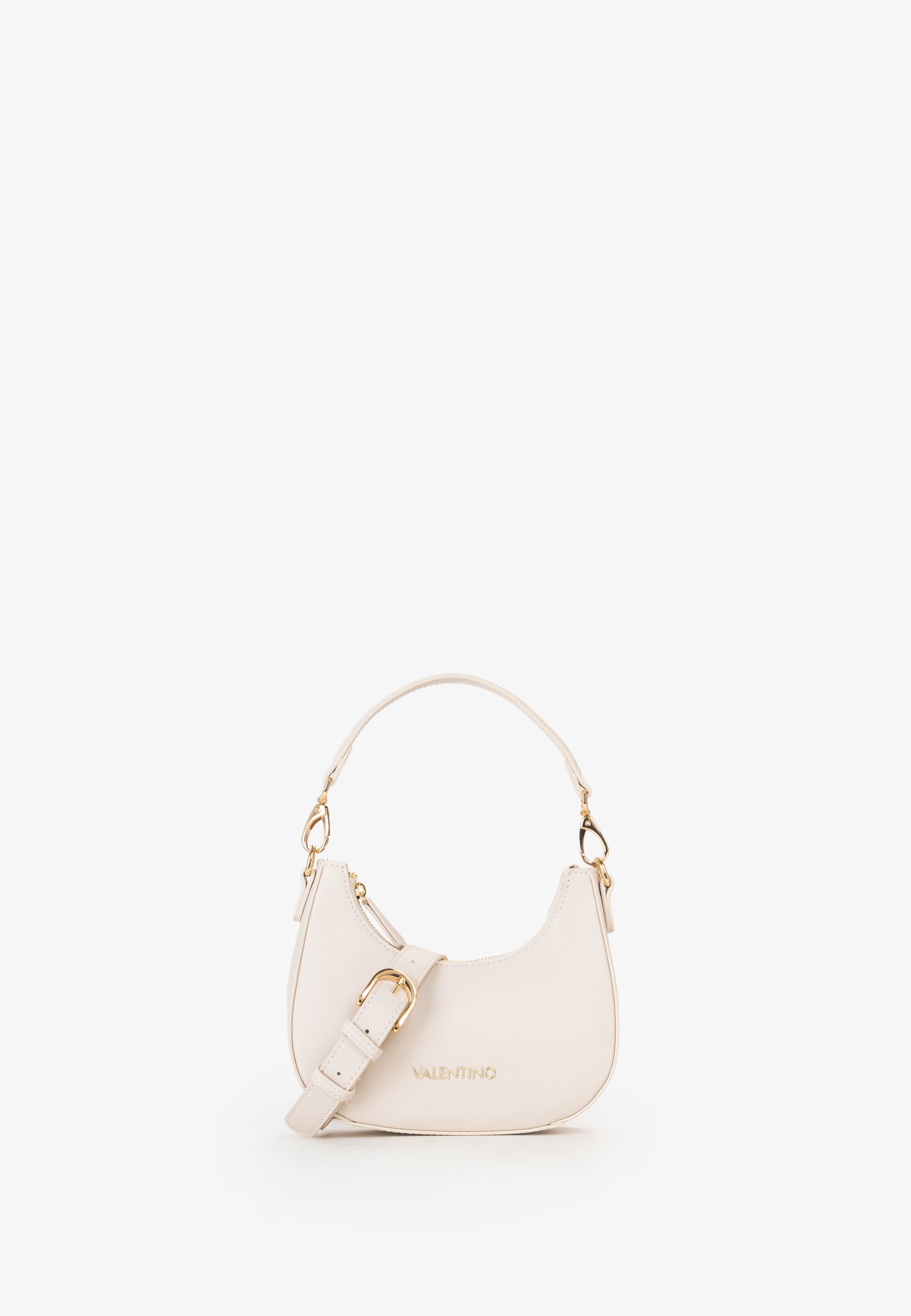 Sac bandoulière femme écru demi-lune finitions dorées