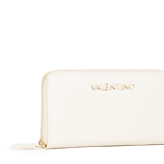 Portefeuille femme zippé beige doré élégant