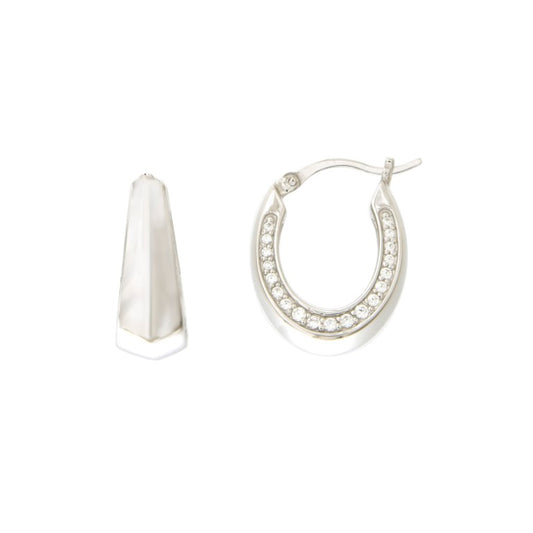 Créoles femme argent rhodié ovales zirconia