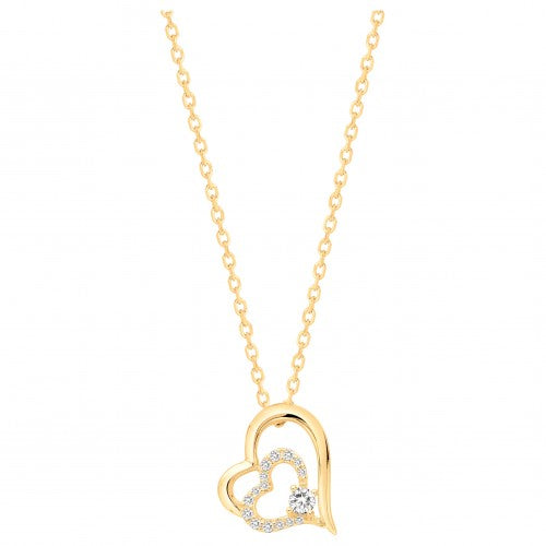 Collier femme plaqué or jaune double cœur zirconia