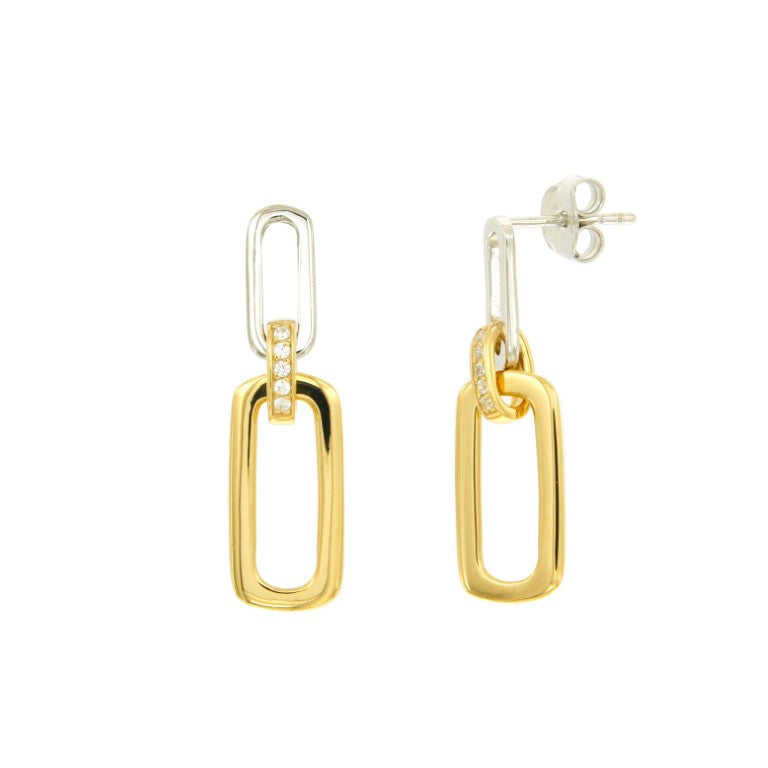 Boucles d'oreilles pendantes femme argent bicolore zirconia