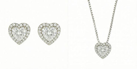 Parure femme argent rhodié coeur zirconia collier boucles
