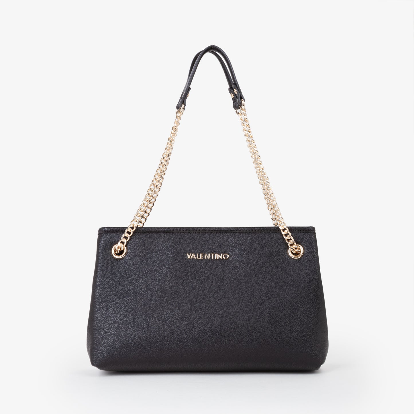Sac femme noir chaînes dorées anses cuir grainé élégant