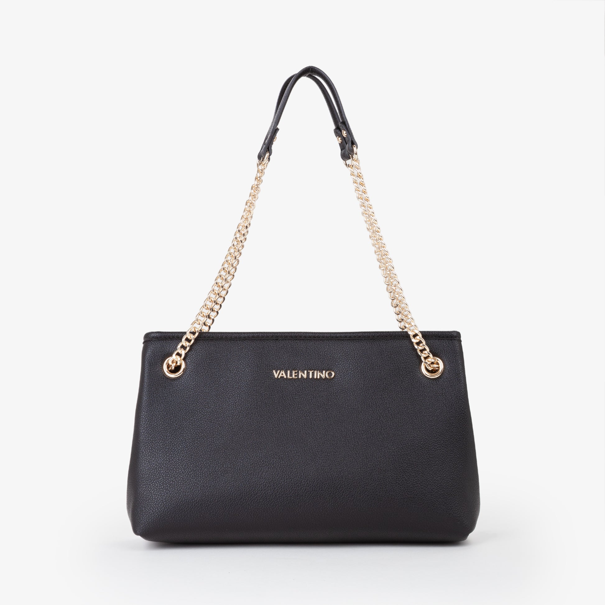 Sac femme noir chaînes dorées anses cuir grainé élégant