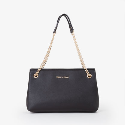Sac femme noir chaînes dorées anses cuir grainé élégant