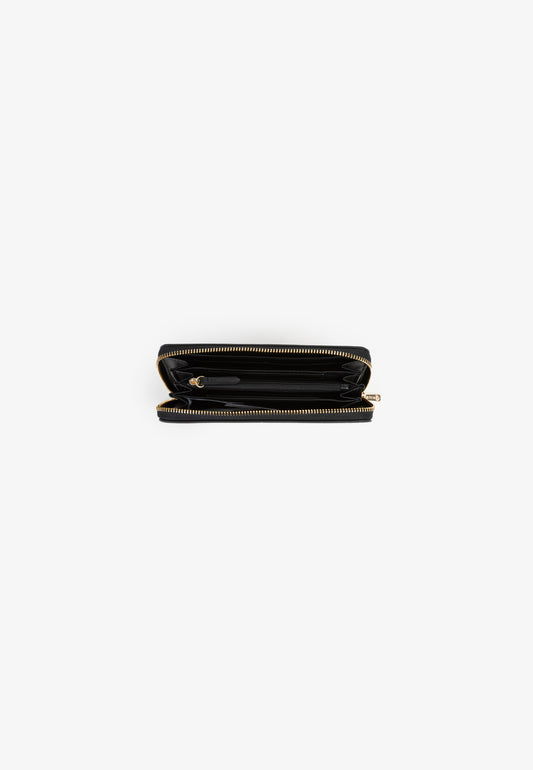 Portefeuille femme zippé cuir grainé noir compact