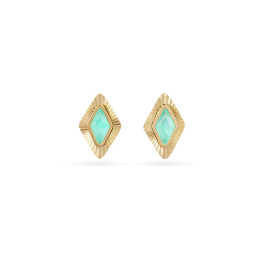 Clous d'oreilles femme acier doré pierre synthétique verte