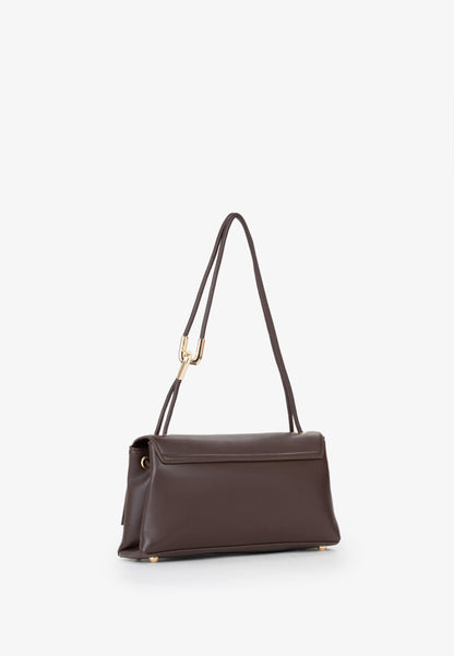 Sac femme bandoulière cuir lisse marron chocolat doré