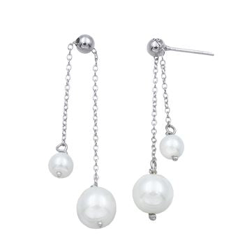 Boucles d'oreilles pendantes femme argent rhodié perles de culture