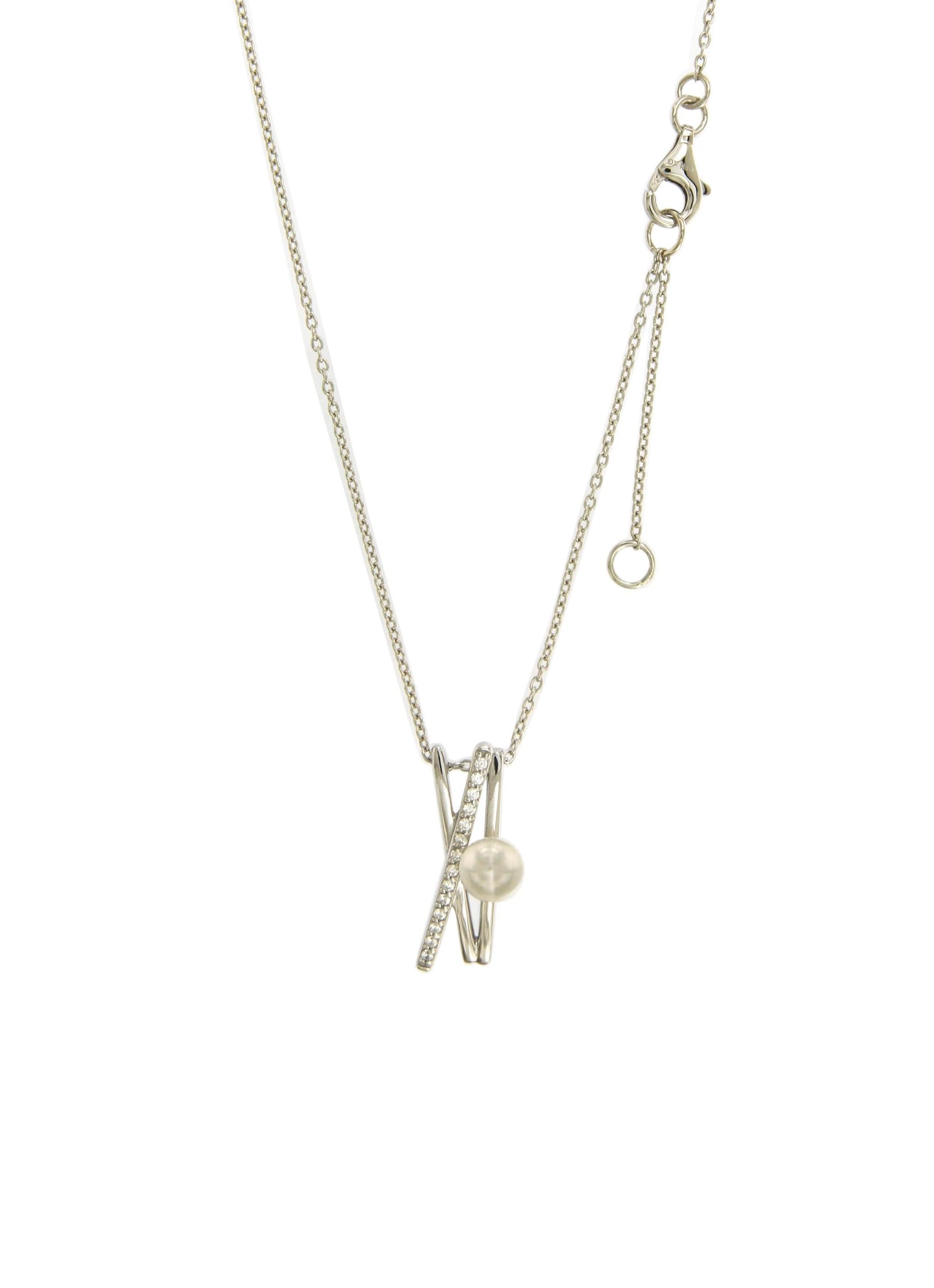 Collier femme argent rhodié perle d'eau douce et zirconia