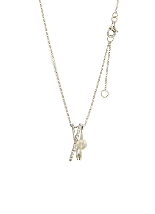 Collier femme argent rhodié perle d'eau douce et zirconia