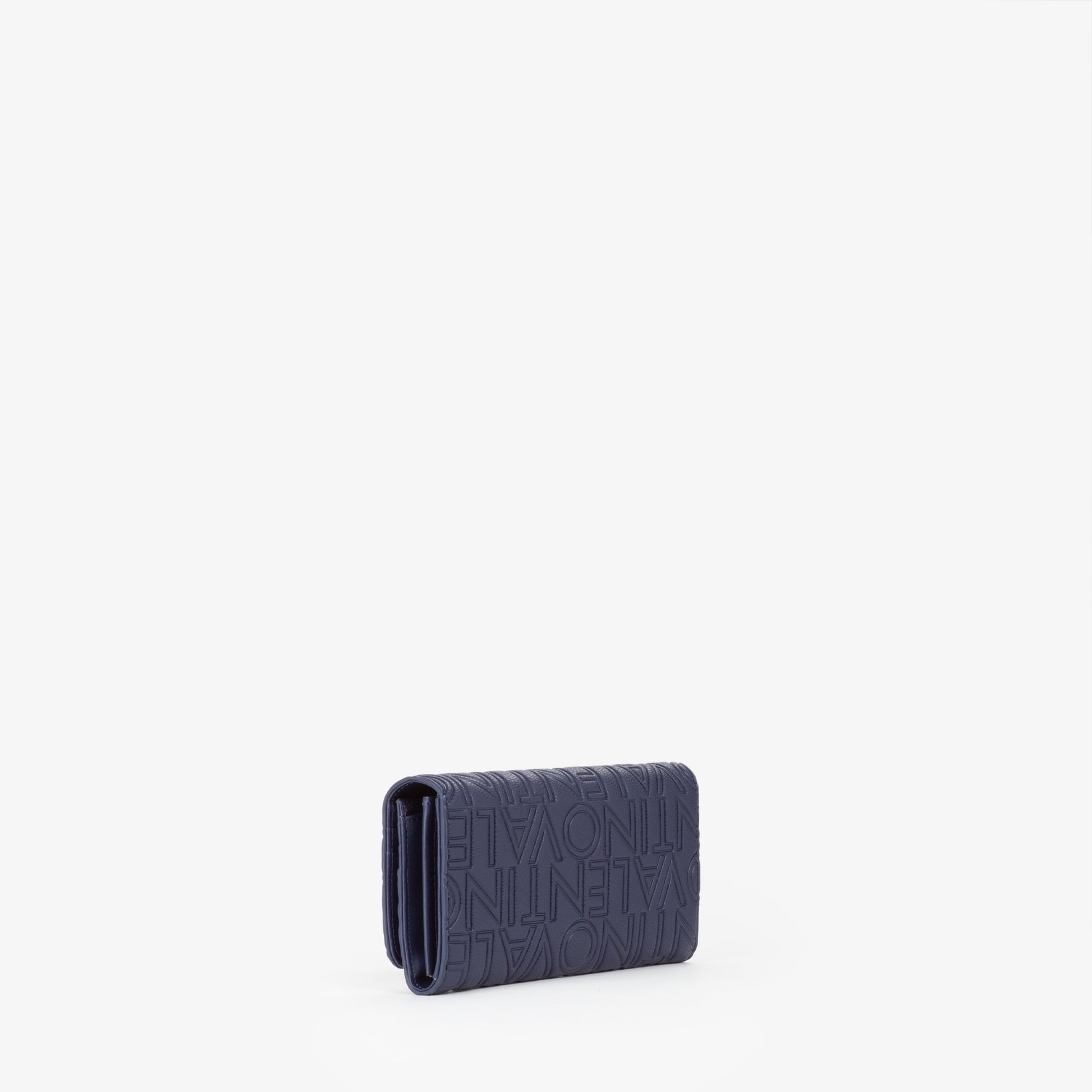 Portefeuille femme simili cuir bleu marine monogramme embossé
