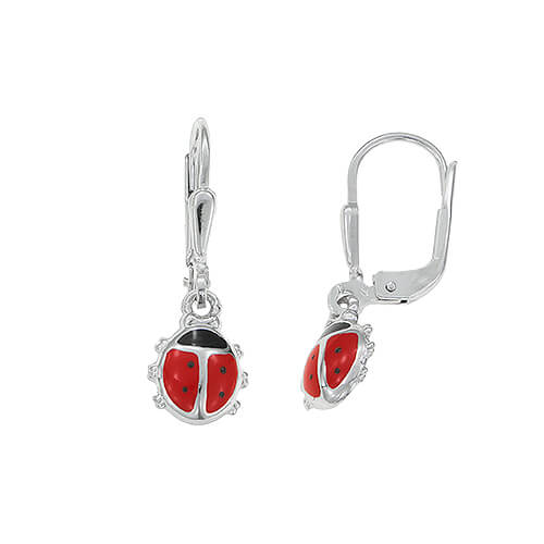 Boucles d'oreilles enfant argent 925 coccinelle laque rouge