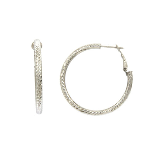 Créoles femme argent rhodié torsadé 35 mm fermoir charnière