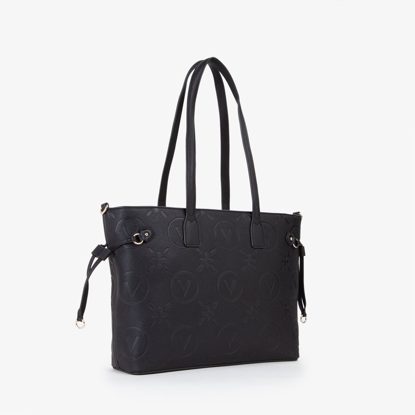 Sac cabas femme noir embossé monogramme floral