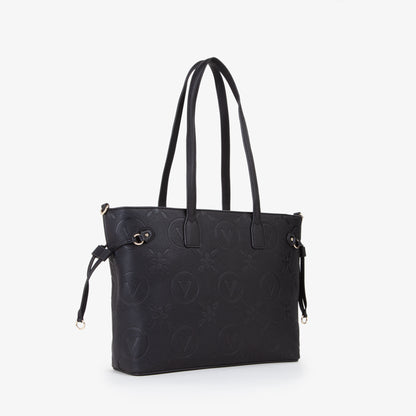 Sac cabas femme noir embossé monogramme floral