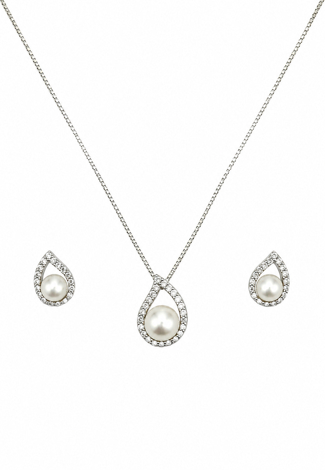 PARURE ARGENT RHODIE - PERLE DE CULTURE - ZIRCONIA